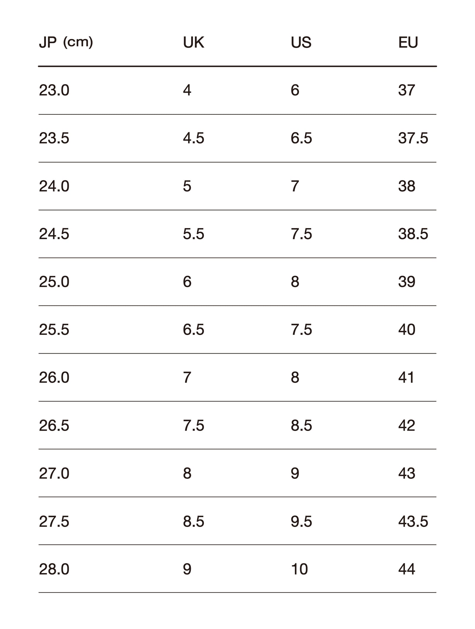 Size chart